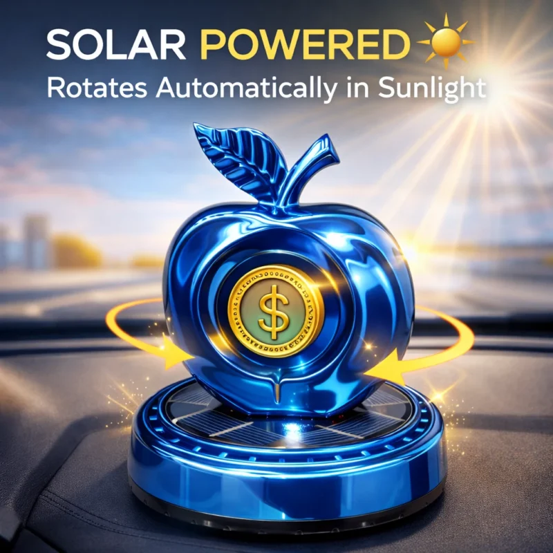 solar powered rotating apple dashboard ornament car decor 1